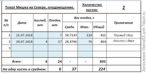 Учёт плодоношения по состоянию на 28 июля.