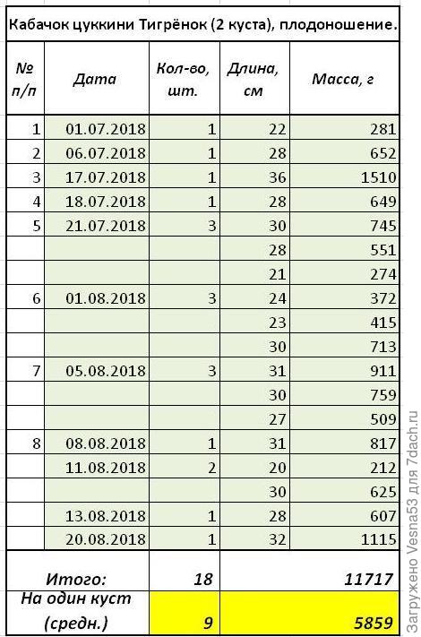 Учет плодоношения по состоянию на 20 августа.