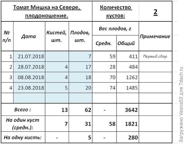 Учет плодоношения по состоянию на 23 августа.
