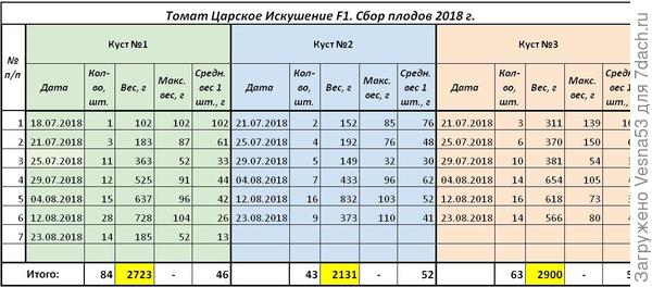 Учет плодоношения по состоянию на 23 августа.