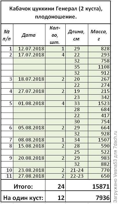 Учёт плодоношения по состоянию на конец августа.