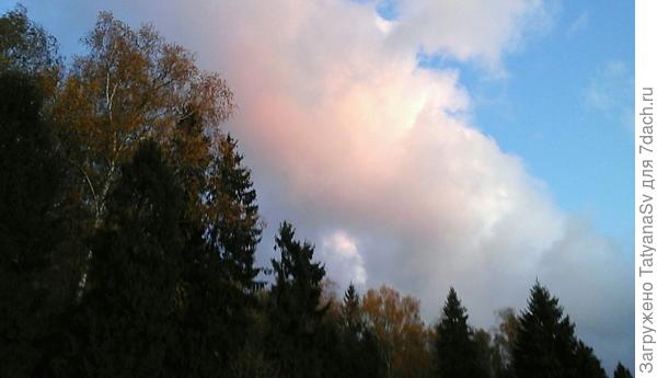 Облака в нежно-розовых тонах...