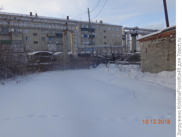 Справа за углом бани, в торце огорода в северной части участка виден каркас огуречного парника