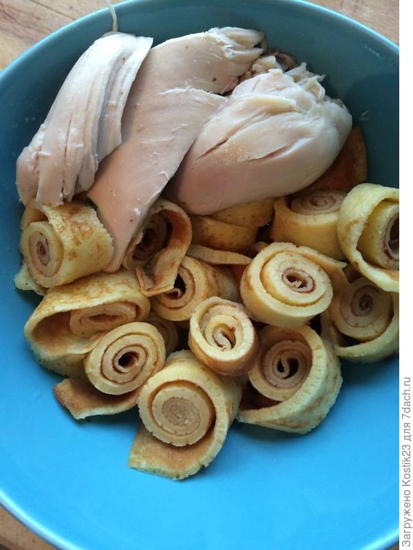 Выкладываем в тарелку мяско и блинчики :) ...