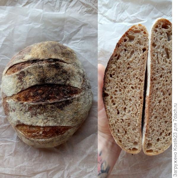 Хлеб из смеси цельнозерновой пшеничной и сеяной ржаной муки на пшеничной закваске...