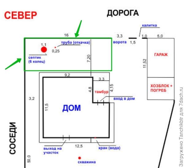 Выделила предполагаемый для обустройства участок зеленым прямоугольником