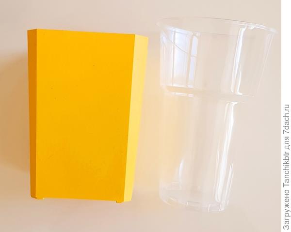 Стакан на 750 мл чуть ниже, чем стандартный одноразовый на 500 мл