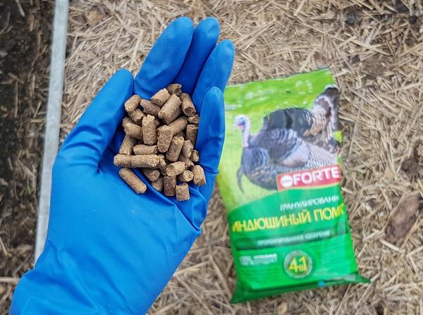 В этом году активно использую индюшиный помет в гранулах от Bona Forte. Продукт имеет самое высокое содержание питательных веществ среди птичьих пометов. Дополнительно обогащен минеральным NPK-комплексом, биодоступным кремнием, содержит кальций, магний, гуминовые и фульвокислоты