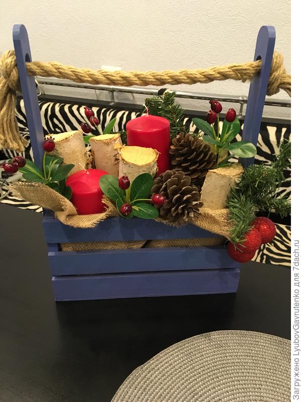 Новогодняя композиция в ящичке - за поленцами на дачу ездила)))