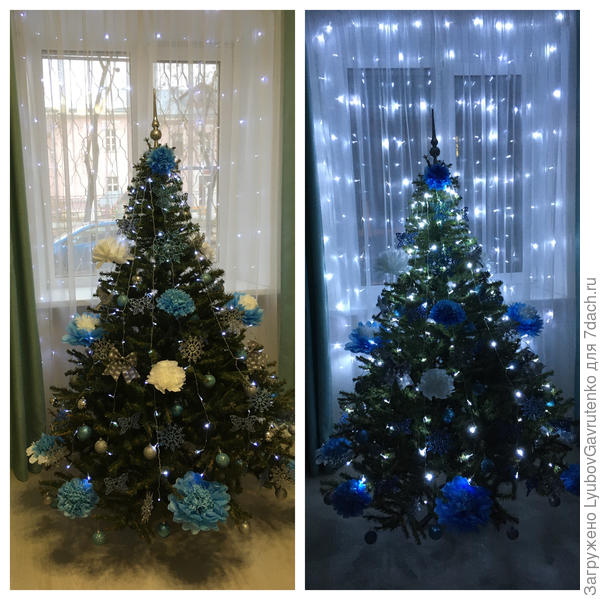 Ёлка-2020 днём и при свете гирлянд