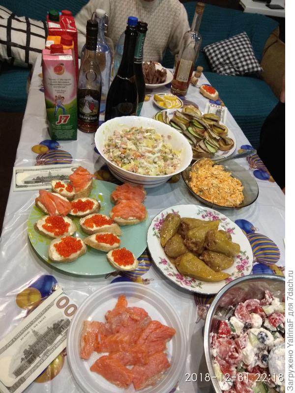 Мы отдыхали на даче. 4 взрослых и 2 детей. Сильно наведаться не планировали. И всё равно доедали 1-го и 2-го января. Помимо того, что на столе, ещё была тушёная картошка с мясом.