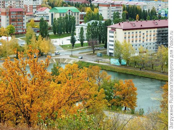 Вид с ротонды. Под зеленой крышей Музей нефти.