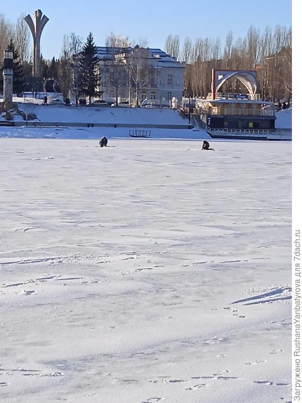 Рыбаки колдуют над лунками.
