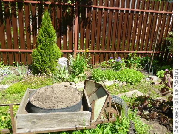 Клумба в тачке ждет своих "жильцов".