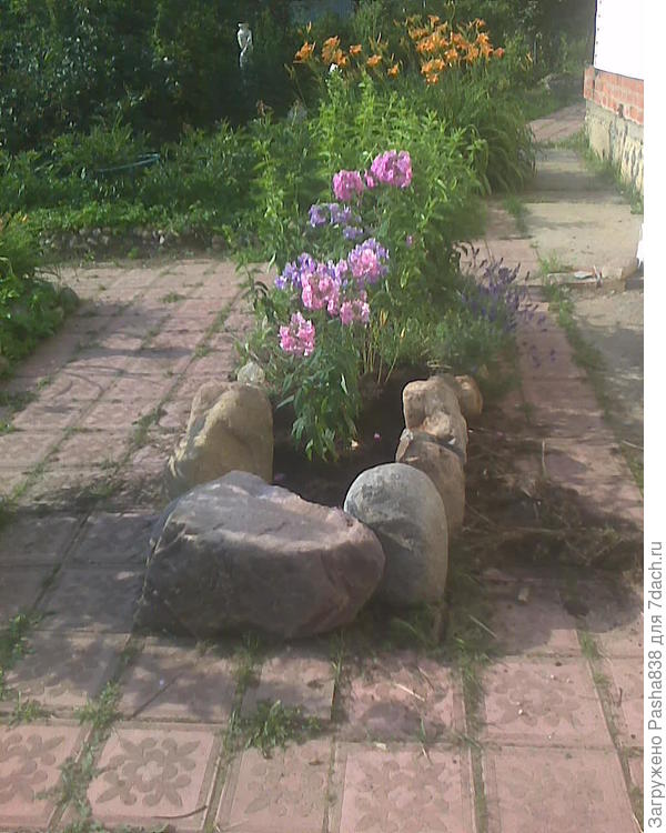 Чуть-чуть привели в порядок клумбочку возле дома. Место не очень удобное, узковато, широкую тут не сделаешь, но всё ж после укладки камней стало как-то поудобней и поприличней. Вообще эти камни я думал было оставлять на еще один фонтан, но потом решил что насобираю еще, а то чего клумба без камней почти. В камнях лучше, она хоть не рассыпается.