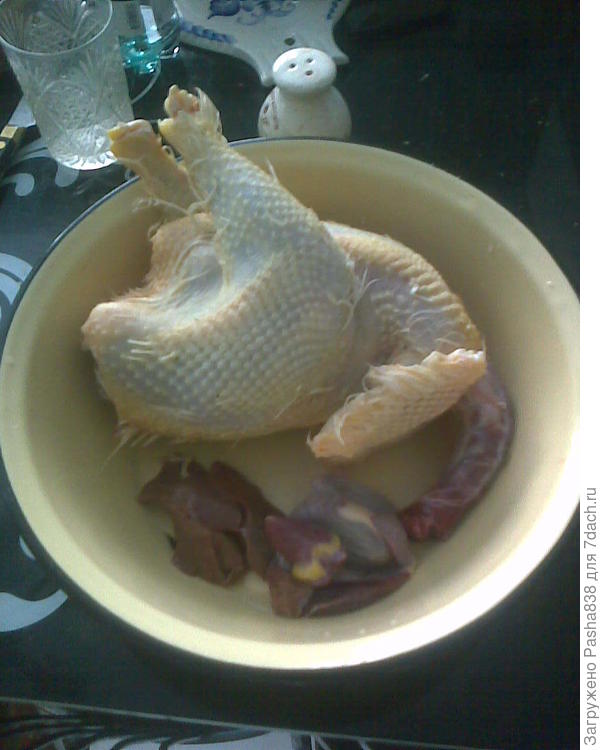 Такая вот сегодня петушатина-петушенция. Леггорн (яичная порода), один из неприкаянных петухов. Остальные его гоняли, я то отселял его отдельно, то обратно подсаживал, сегодня ему опять досталось, хвост общипали, ну я подумал, и решил его на мясо пустить, тем более что на каждые две курицы сейчас приходится по петуху (их обычно держат по одному на 5-10). Полежит пару дней в холодильнике, после этого буду делать с рисом и самодельным, с лета заготовленным, томатным соусом. Вроде чахохбили. Ну а печенку, сердце и желудок наверное просто пожарю. Обычно я собираю печенки, но сейчас чет лень, да и не намечается пока птицы или животных на мясо, нет смысла замораживать. А то можно было бы набрать этих печенок (со временем) да и сделать паштет.
