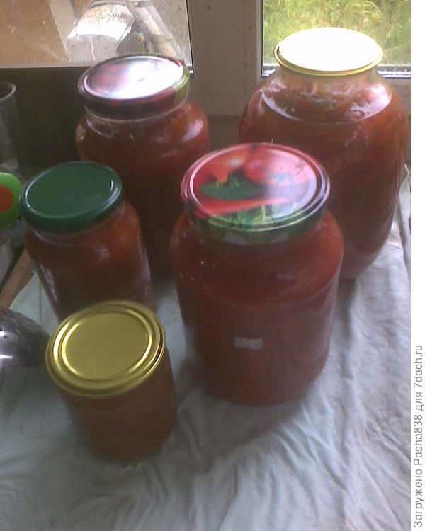 Последнее в этом году, ну почти. Может еще сделаю, если помидоры в ящике стола дозреют, но там уже так, на маленькую баночку. Это лечо - помидоры, лук и сладкий перец. Обычно я делаю в 3л, 2л и 1,5 л банках, ну а остаток уже фасую в маленькие, чтобы не оставалось ни то ни сё. Потом стерилизация, кипячение (до закрытия наглухо) этих банок в кастрюлях. Вполне хорошо хранится в погребе или холодильнике, года два ничего ему не делается, хотя рецепт вообще без уксуса и прочих консервантов. Я люблю консервировать, у меня целая коллекция всевозможных банок для этого.