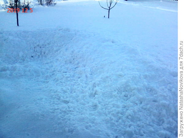 с крыши снег лавиной сходит на газон/лужайку