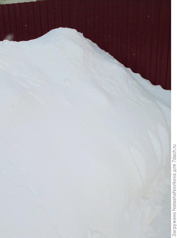 с уличной стороны чуть поменьше, но это временно, только что трактор прошел - пойду чистить и там сравняется сугроб с высотой забора((