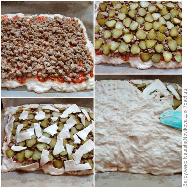 фарш, огурчики, сыр