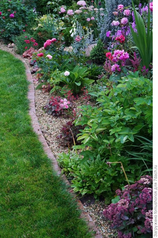 Свечая мульча в цветнике. Очень быстро она потемнеет и совсем не будет бросаться в глаза!)