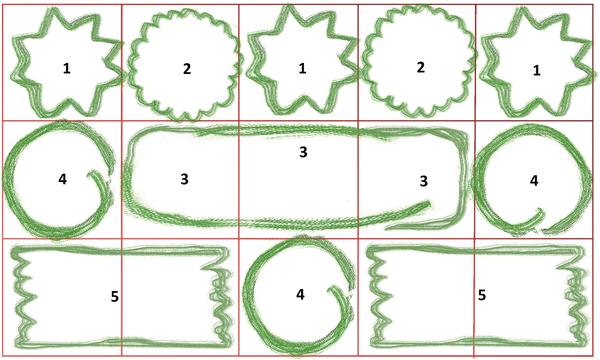 План цветника: 1 - просо; 2 - посконник; 3 - солидаго; 4 - астра; 5 - очитник