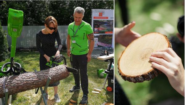 Тестируем работу аккумуляторной цепной пилы Greenworks. Разумеется, под присмотром мастера