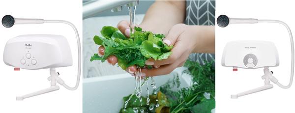 Настенные проточные нагреватели воды Ballu 3-Logic TS (слева) и Royal Thermo SmartFix (справа) можно использовать и на кухне, и в душе