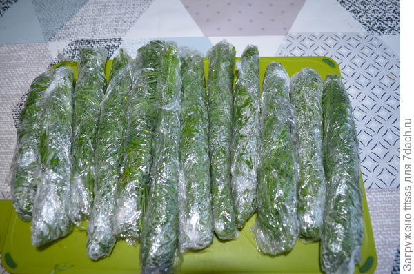 Упакованный в пищевую плёнку укроп