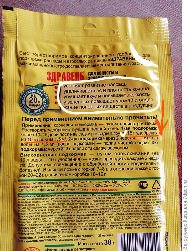 Дозировка удобрения
