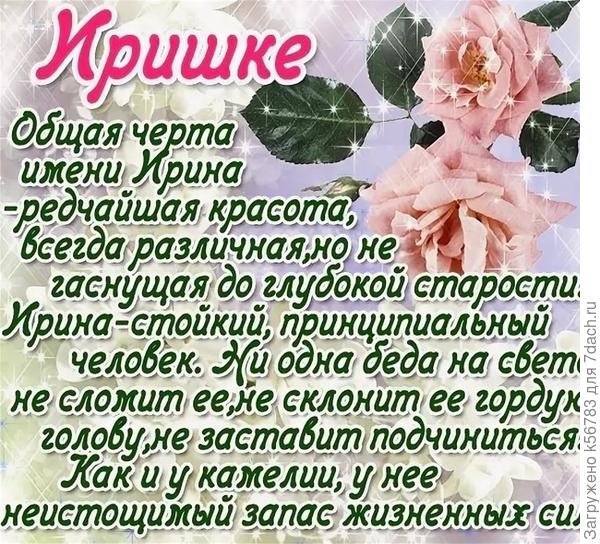 Дорогая Ириша! Желаю тебе здоровья, сил, мудрости и терпения. Желаю всегда суметь найти верный путь, который приведет напрямую к счастью. Пускай все твои старания, попытки и стремления всегда приносят хороший результат, а главное неповторимый житейский опыт, который очень необходим в жизни. С днем рождения!