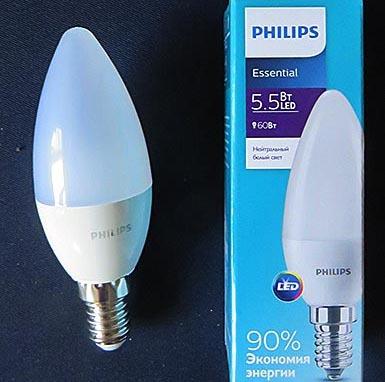 PHILIPS LED Е14 5,5Вт/60Вт, 10000 ч— 99 руб.