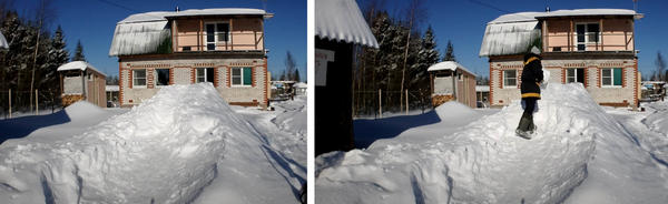 Собираем снег по участку, насыпаем горку