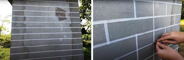 Наклеиваем сетку из узкого малярного скотча. Фото с канала: Песни Яши Косяка