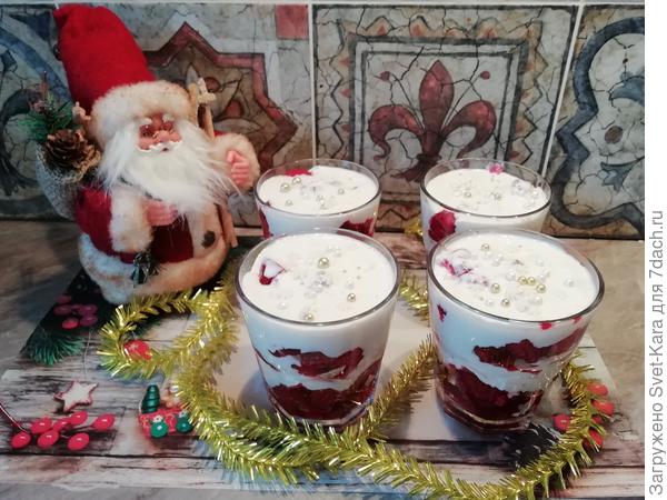 Малина (замороженная) в желе и желе из сливок