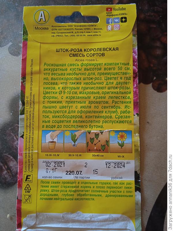 Обратная сторона пакета