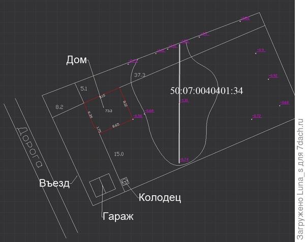 Схема участка с постройками и отметками перепадов