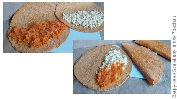 Если у вас лаваш прямоугольный, просто разрежьте пополам по ширине