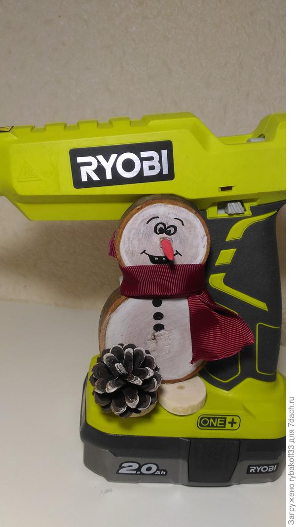 Снеговик позирует на фоне инструмента