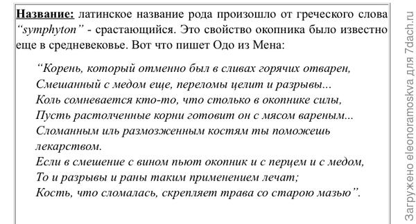 Древние об окопнике