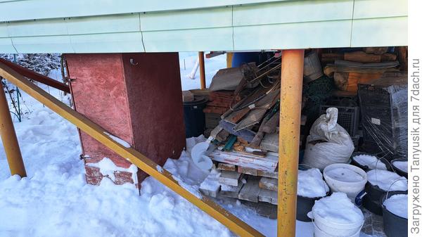 Внутри короба тепло. Там труба идет из земли к низу дома