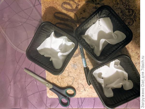 На дно кладу салфетки чтоб земля не высыпалась через дырки