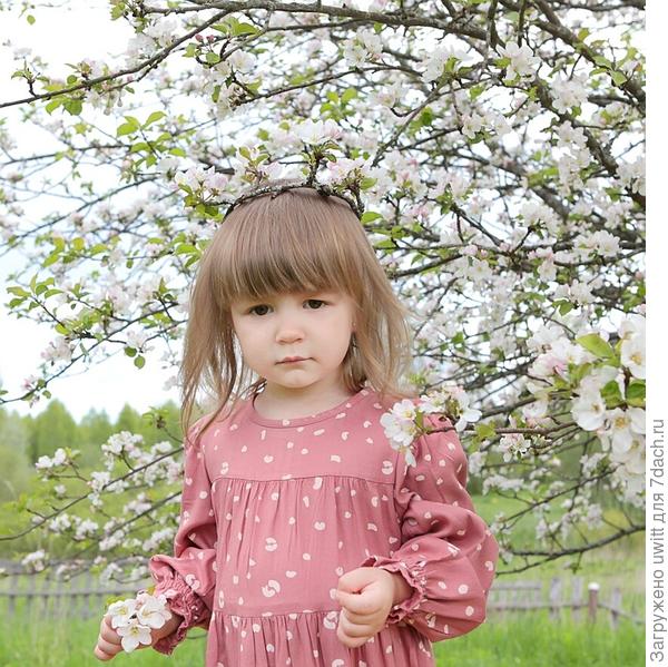 Милада на фоне цветущей яблони