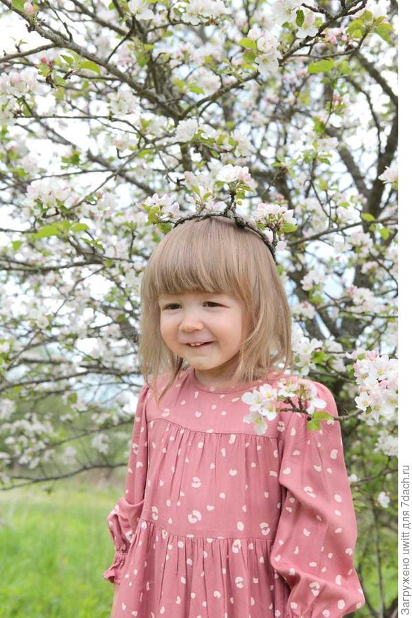 Милада на фоне цветущей яблони