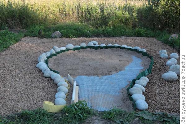 Отсыпка мембраны в процессе строительства Горного озера