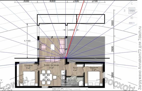 Схематичный разрез по окнам гостиной