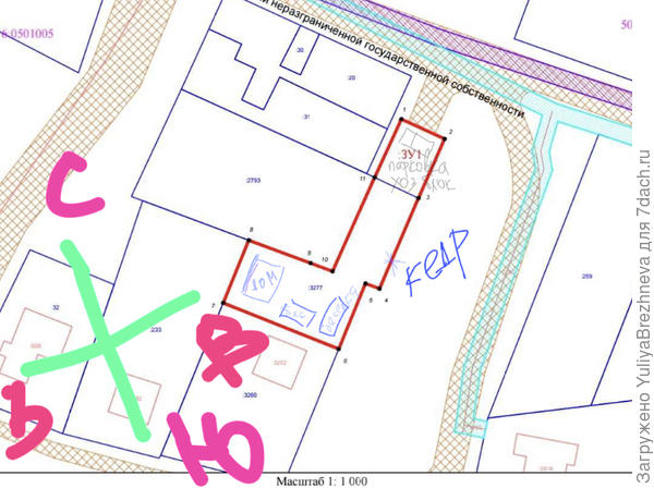 Кадастр с примерным планом участка и сторонами света
