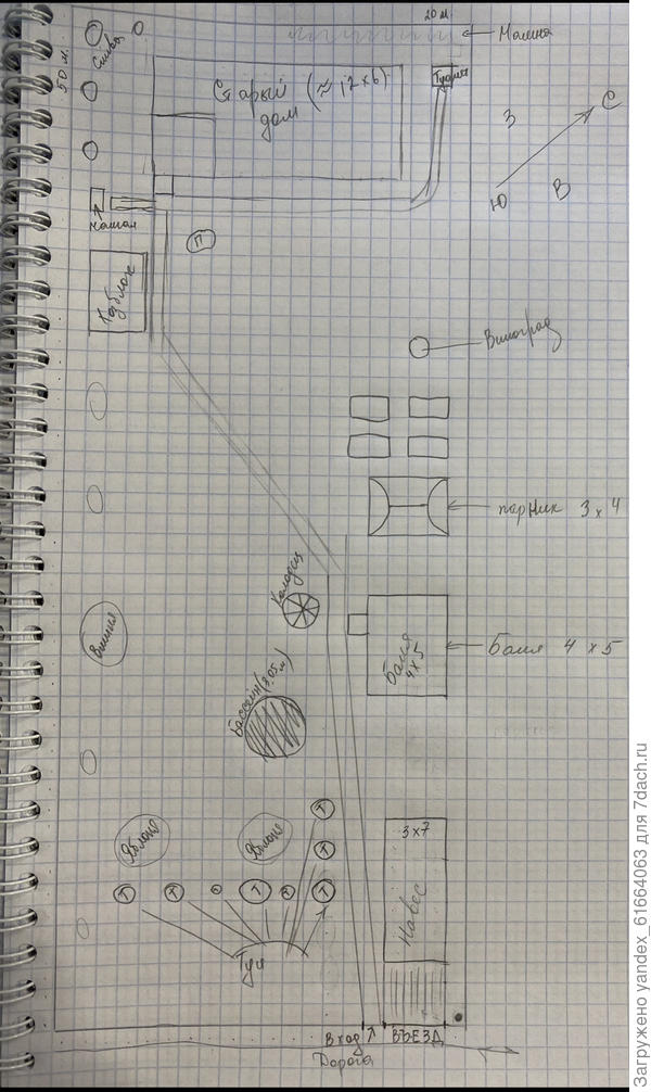 План участка на сегодняшний день(масштаб 1клетка-1м)