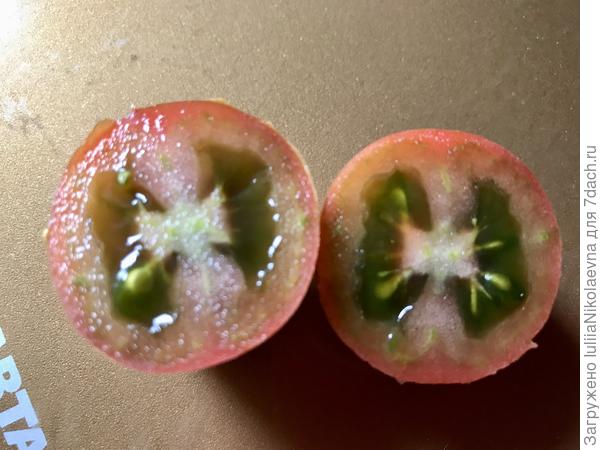 В описании плод должен быть фиолетово-коричневый. На вкус- томат и томат, ничего особенного