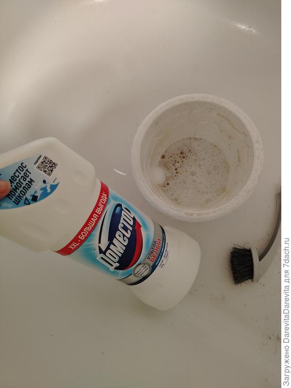 Кашпо с дренажными отверстиями. На всякий случай моется с хлором, главное хорошо выполоскать. Можно кстати уксусом 5% мыть, это безопаснее для цветов. Доместосом быстрее.